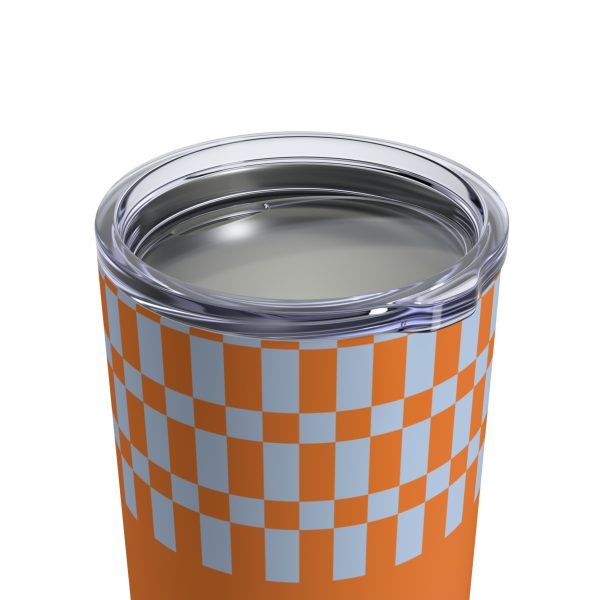 10oz Travel Tumbler– Orange & Blue Checkered Stainless Steel Coffee Cup, Hot Cold Insulated Drinkware - Image 4