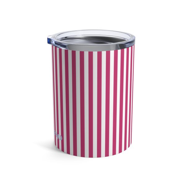10oz Travel Tumbler– Pink & White Striped Stainless Steel Coffee Cup, Hot Cold Insulated Drinkware - Image 2