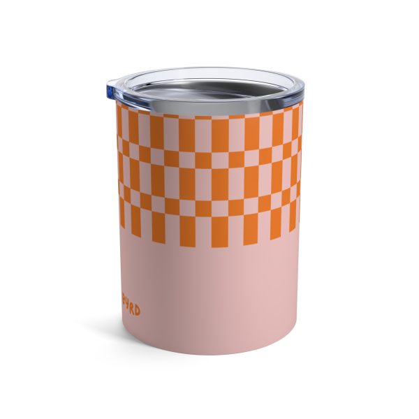 10oz Travel Tumbler– Orange & Light Pink Checkered Stainless Steel Coffee Cup, Hot Cold Insulated Drinkware - Image 2