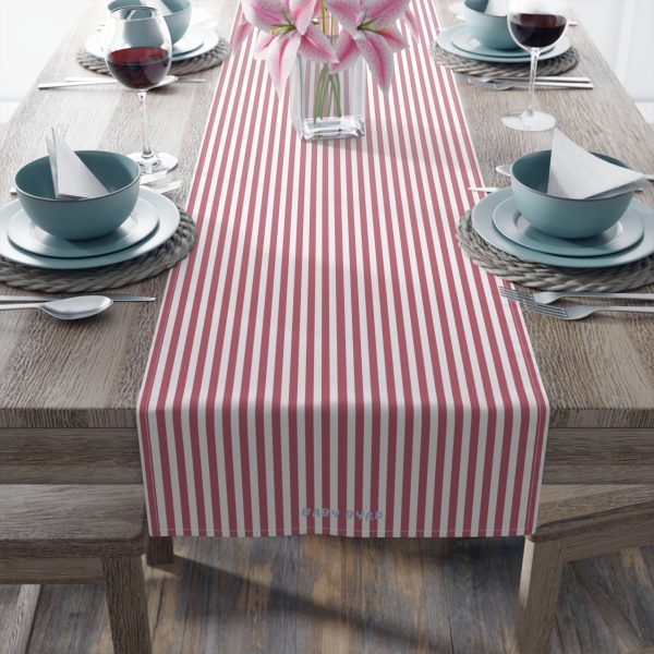 Striped Cotton Table Runner– Pink & White Fabric Runner for Dining Room, Kitchen - Image 3