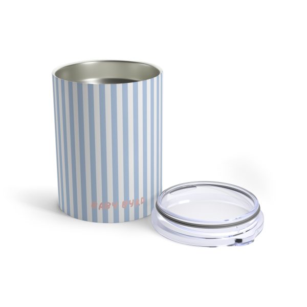 10oz Travel Tumbler– Blue & White Striped Stainless Steel Coffee Cup, Hot Cold Insulated Drinkware - Image 3