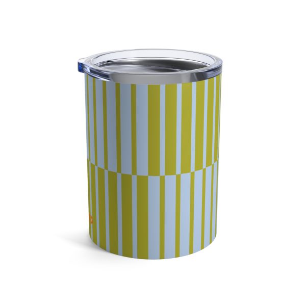 10oz Travel Tumbler– Blue & Green Multicolor Striped Steel Coffee Cup, Hot Cold Insulated Drinkware - Image 2