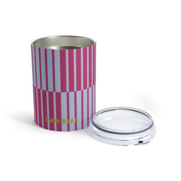 10oz Travel Tumbler– Purple & Pink Multicolor Striped Steel Coffee Cup, Hot Cold Insulated Drinkware - Image 3
