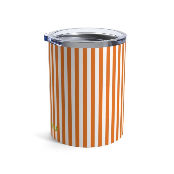 10oz Travel Tumbler– Orange & White Striped Stainless Steel Coffee Cup, Hot Cold Insulated Drinkware - Image 2
