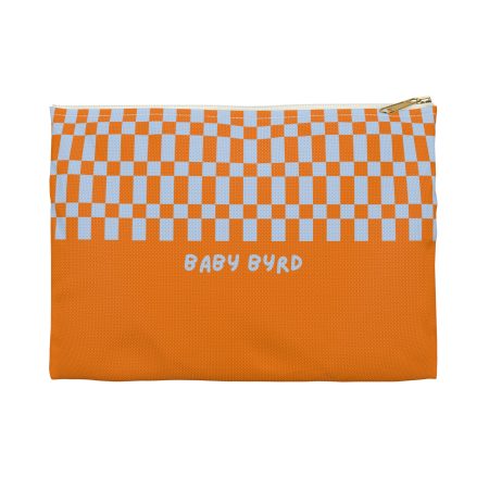 Checkered Accessory Pouch– Orange & Blue Zipper Bag for Makeup, Travel, or School Supplies