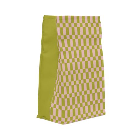 Multicolor Green & Light Pink Checkered Insulated Lunch Bag– Fold Over Tote with Magnetic Closure
