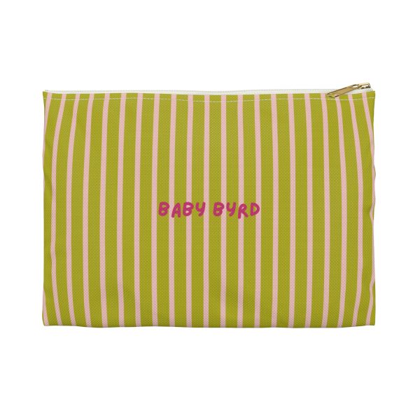 Striped Accessory Pouch– Light Pink & Green Zipper Bag for Makeup, Travel, or School Supplies