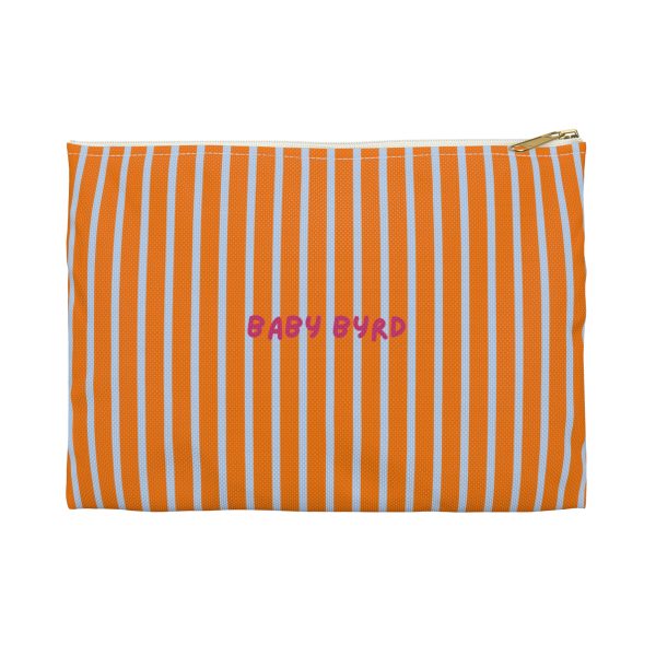 Striped Accessory Pouch– Blue & Orange Zipper Bag for Makeup, Travel, or School Supplies