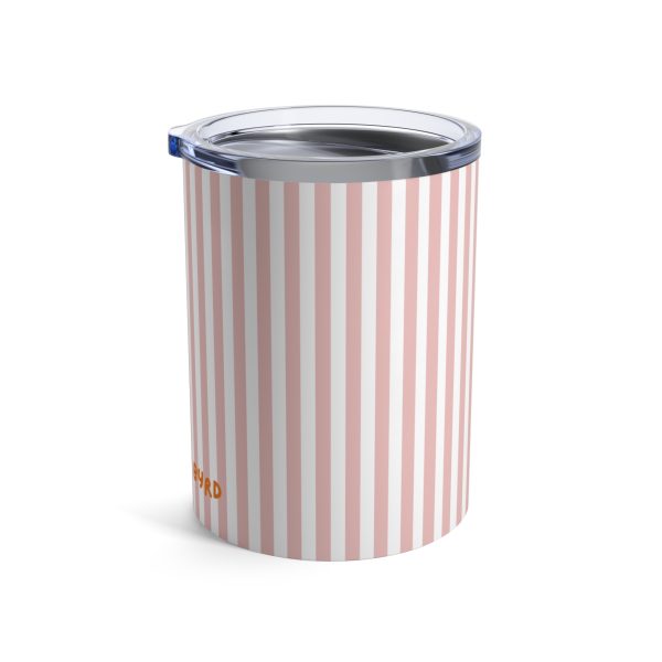 10oz Travel Tumbler– Light Pink & White Striped Stainless Steel Coffee Cup, Hot Cold Insulated Drinkware - Image 2