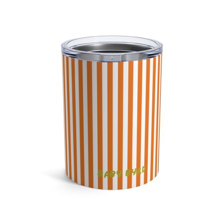 10oz Travel Tumbler– Orange & White Striped Stainless Steel Coffee Cup, Hot Cold Insulated Drinkware