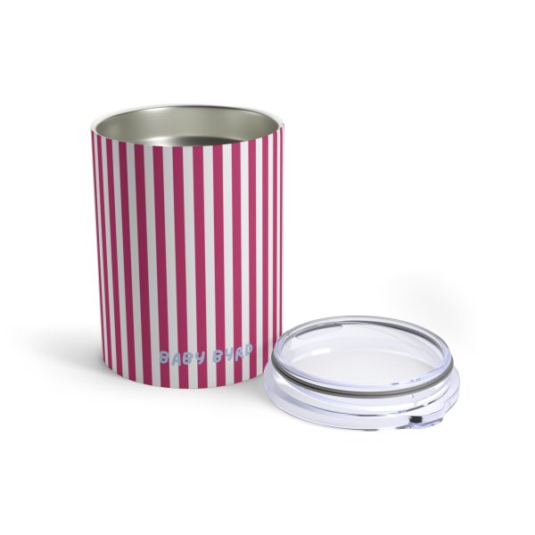 10oz Travel Tumbler– Pink & White Striped Stainless Steel Coffee Cup, Hot Cold Insulated Drinkware - Image 3