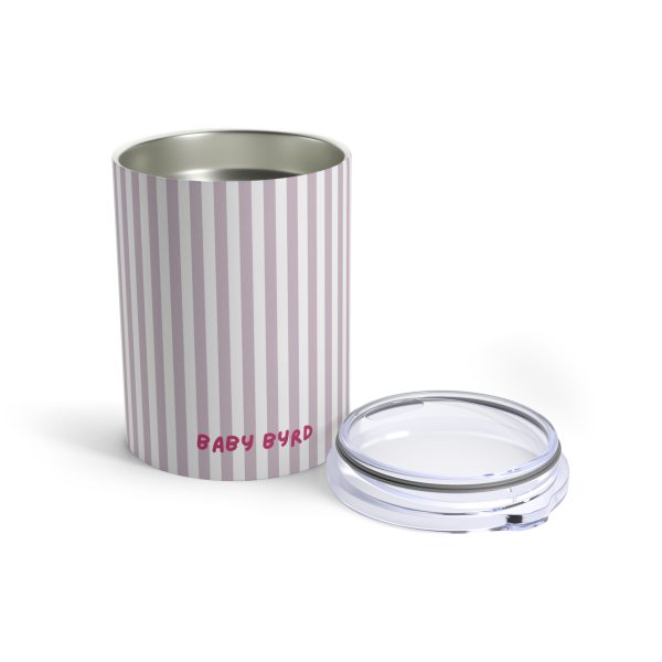10oz Travel Tumbler– Purple & White Striped Stainless Steel Coffee Cup, Hot Cold Insulated Drinkware - Image 3