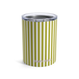 10oz Travel Tumbler– Green & White Striped Stainless Steel Coffee Cup, Hot Cold Insulated Drinkware