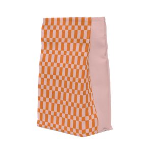 Light Pink & Orange Checkered Insulated Lunch Bag– Water Resistant Fold Over Tote with Magnetic Closure, Reusable Cute Lunch Box
