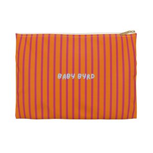 Striped Accessory Pouch— Pink & Orange Zipper Bag for Makeup, Travel, or School Supplies