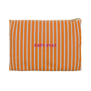 Striped Accessory Pouch– Blue & Orange Zipper Bag for Makeup, Travel, or School Supplies