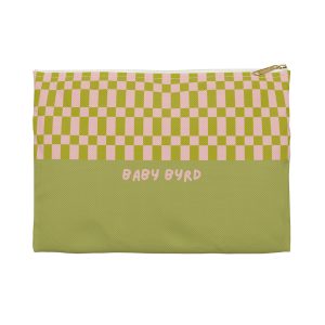 Checkered Accessory Pouch– Green & Light Pink Zipper Bag for Makeup, Travel, or School Supplies