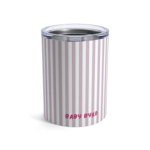 10oz Travel Tumbler— Purple & White Striped Stainless Steel Coffee Cup, Hot Cold Insulated Drinkware