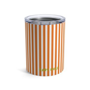 10oz Travel Tumbler– Orange & White Striped Stainless Steel Coffee Cup, Hot Cold Insulated Drinkware