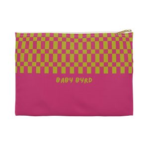 Checkered Accessory Pouch— Green & Pink Zipper Bag for Makeup, Travel, or School Supplies