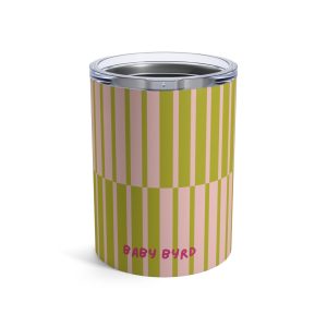 10oz Travel Tumbler– Light Pink & Green Multicolor Striped Steel Coffee Cup, Hot Cold Insulated Drinkware