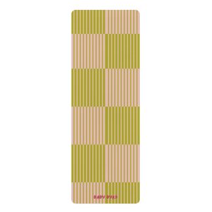 Multicolor Green & Light Pink Striped Yoga Mat— Non-Slip Rubber Bottom, Aesthetic Exercise Workout Mat for Yoga, Pilates, Fitness