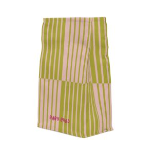 Multicolor Light Pink & Green Striped Insulated Lunch Bag— Water Resistant Fold Over Tote with Magnetic Closure, Reusable Cute Lunch Box