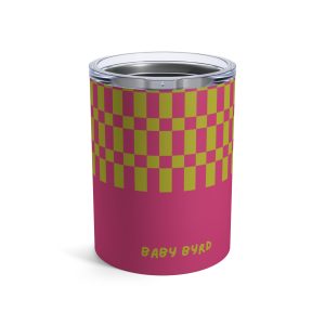 10oz Travel Tumbler– Pink & Green Checkered Stainless Steel Coffee Cup, Hot Cold Insulated Drinkware