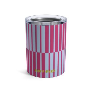 10oz Travel Tumbler– Blue & Pink Multicolor Striped Steel Coffee Cup, Hot Cold Insulated Drinkware