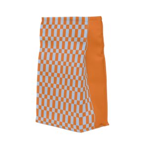 Blue & Orange Checkered Insulated Lunch Bag— Water Resistant Fold Over Tote with Magnetic Closure, Reusable Cute Lunch Box