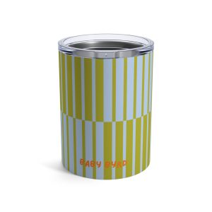 10oz Travel Tumbler— Blue & Green Multicolor Striped Steel Coffee Cup, Hot Cold Insulated Drinkware