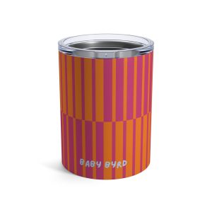10oz Travel Tumbler– Pink & Orange Multicolor Striped Steel Coffee Cup, Hot Cold Insulated Drinkware