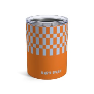 10oz Travel Tumbler– Orange & Blue Checkered Stainless Steel Coffee Cup, Hot Cold Insulated Drinkware