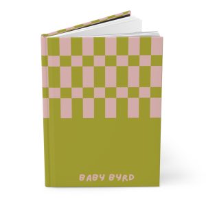 Lined Journal– Green & Light Pink Checkered Hardcover Notebook, Matte Finish